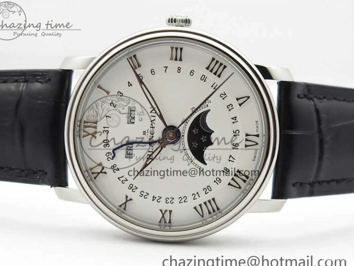 0311 MultiPurpose Villeret 6654 SS Complicated Function OMF 1:1 Best Edition White Dial on Black Leather Strap A6654 V 7901